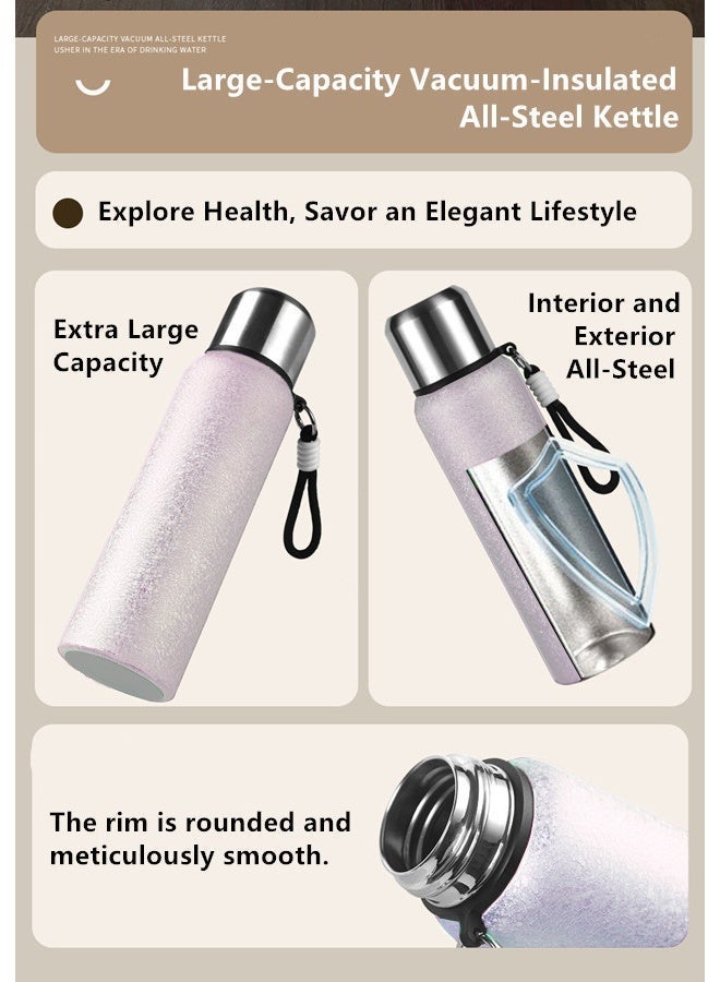Thermos 800ml with All-steel Cup Lid Advanced,Emergency Insulated Water Bottle,Travel/Sports/Outdoor/Campsites Thermo Bottle Mug Flask, with Cup Sleeve - Handheld - Backpack-Style Cloth Sleeve,Thermos for Coffee and Tea,With Leakproof Lid,Steeping/Coffee and Brewing Functions Teapot Coffee Pot,Insulation and Cooling Performance,Water Bottles,316 Stainless Steel Food-Grade Material Large Capacity Bottle Thermo silver - Image 3
